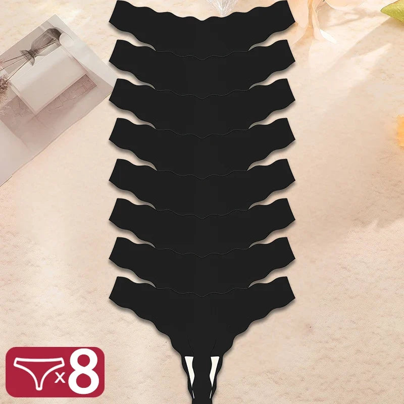 8Pcs Women’s Seamless G-String Panties - Ice Silk Elastic Thong Underwear Set for Comfort & Everyday Wear