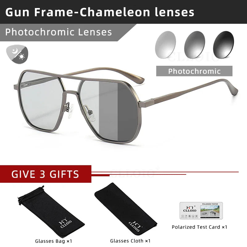 CLLOIO Fashion Aluminum Photochromic Sunglasses – Polarized Chameleon Anti-Glare Driving Glasses for Men & Women