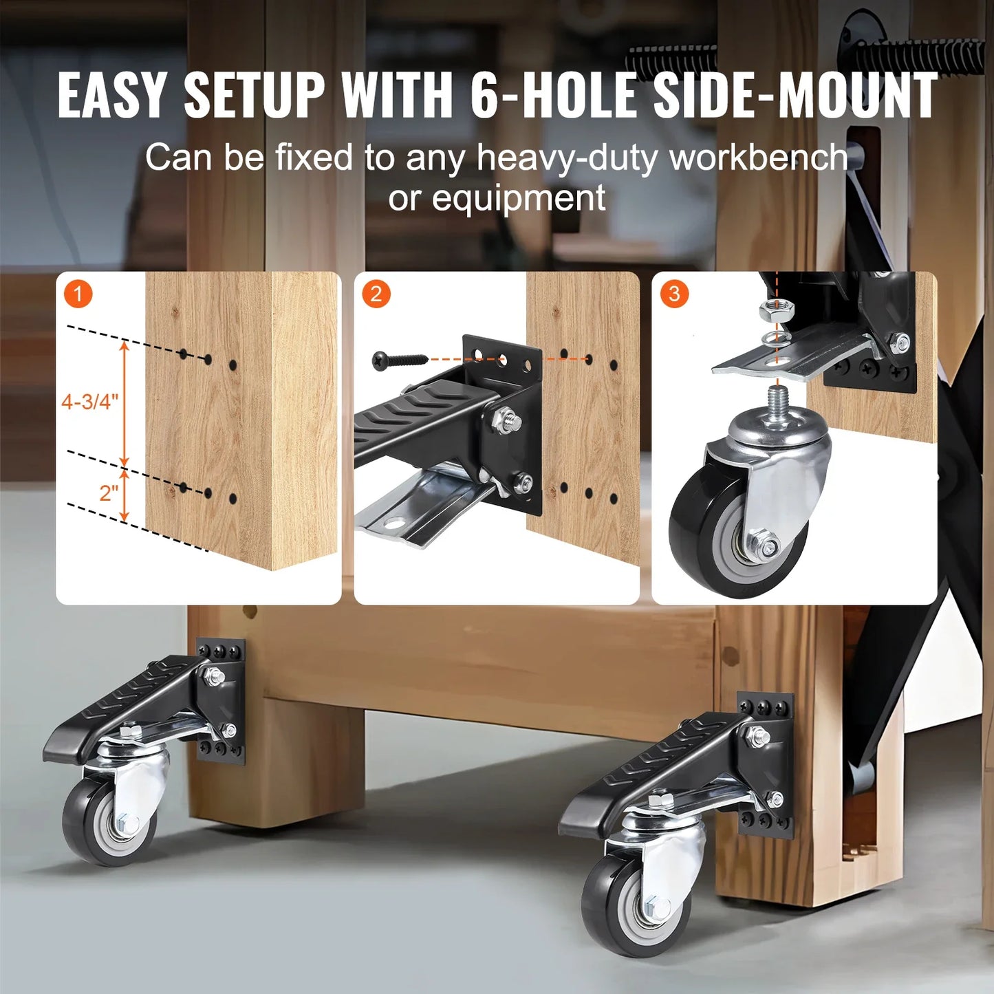 SucceBuy 4PCS Retractable Caster Wheels - 2.5" 360° Swivel Adjustable Side Mount Wheels for Workbenches & Tables