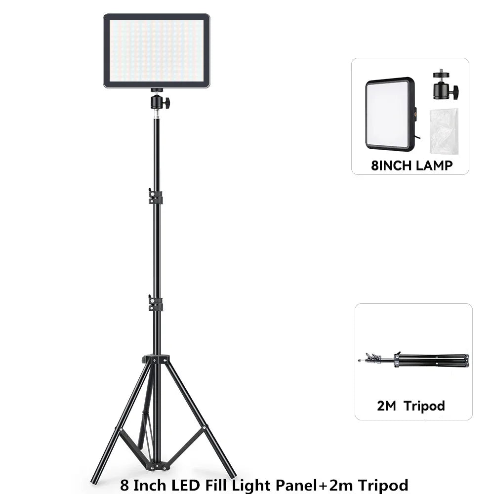 8"/12" LED Video Light Panel Kit β Photography & Streaming Studio Lamp with Tripod Stand for YouTube Live Shoots