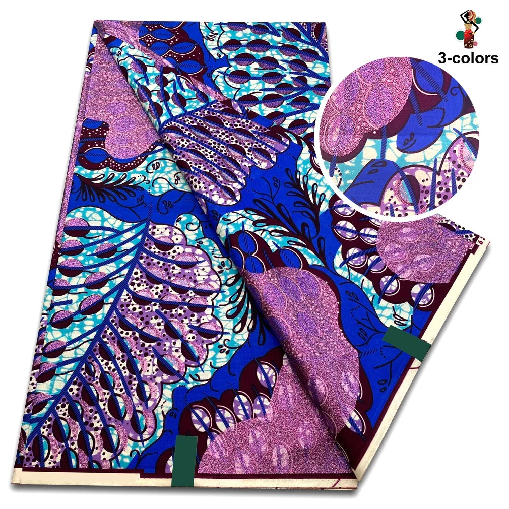 African Glitter Golden Wax Fabric - Nigerian Ankara Gold Print 6 Yards Sewing Material