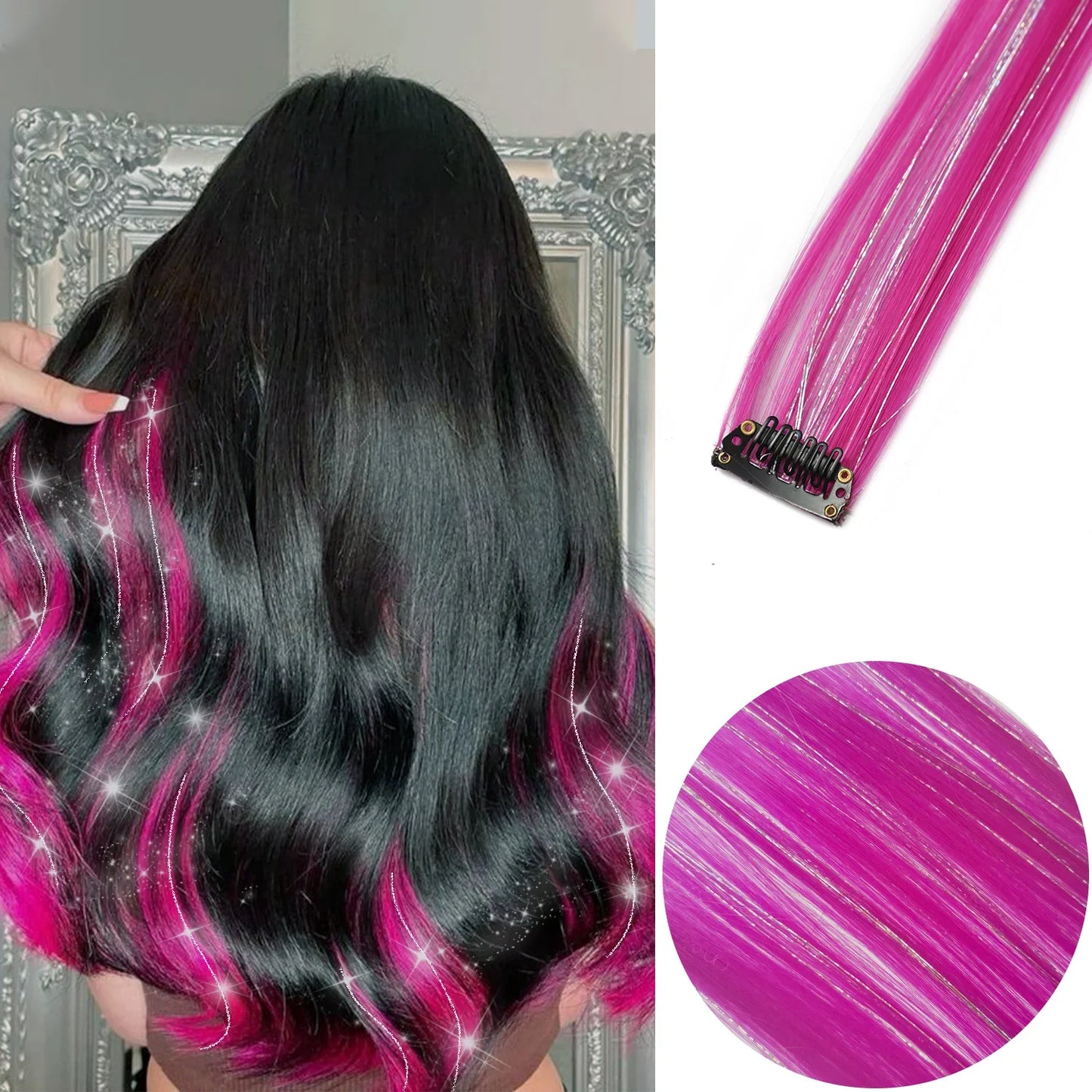 22-Inch Colored Clip-In Hair Extensions – 6pcs Straight Synthetic Party Highlight Hairpieces