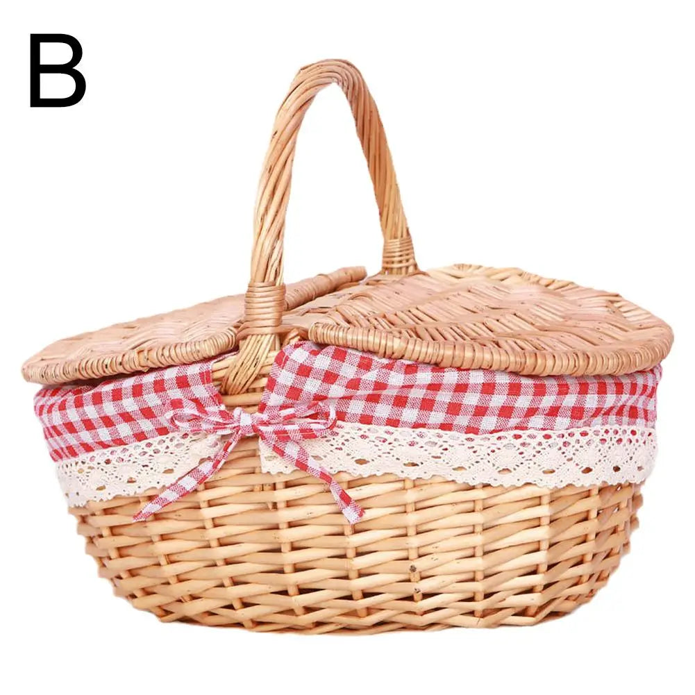 Handmade Wicker Picnic Basket with Handle โ Multi-Purpose Willow Woven Storage Hamper for Outdoor Camping and Fruit
