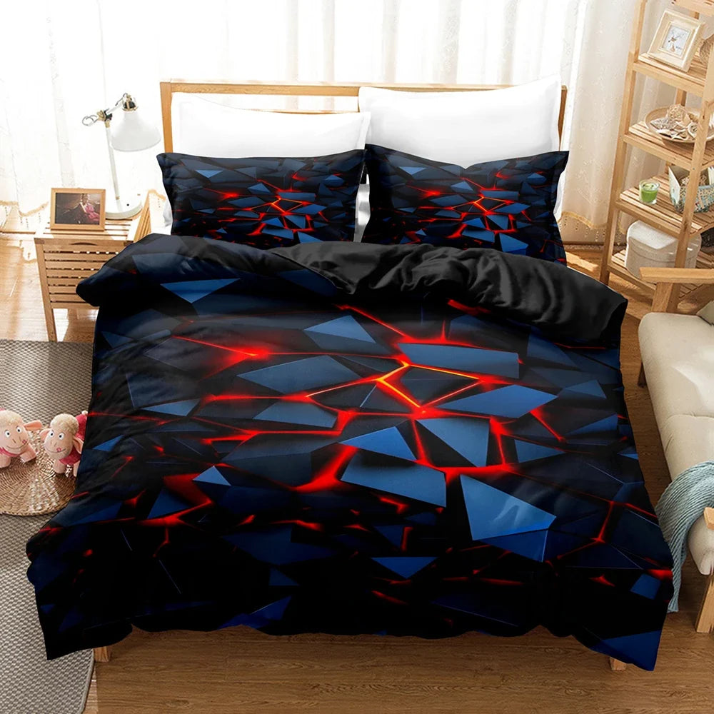 Colorful Glowing Polygon Grid Bedding Set - Duvet Cover with Pillowcases for Twin, Queen & King Sizes
