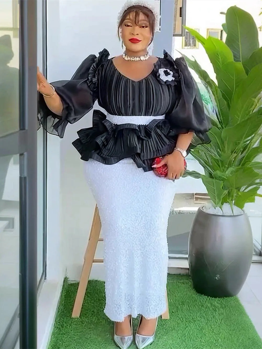 Plus Size African Sequin Evening Dress - Elegant Luxury Ankara Gown for Wedding, Party & Formal Events