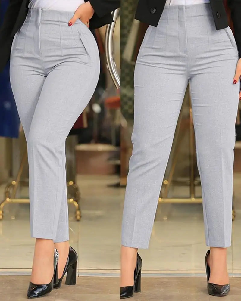 Elegant High Waist Cropped Work Pants for Women β Slim Fit Black Office Trousers for Daily & Formal Wear
