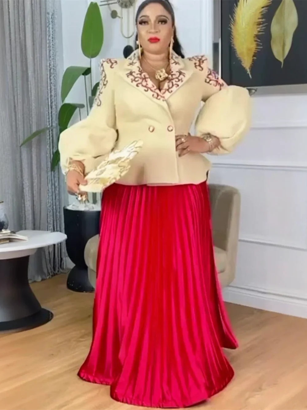 Women’s African Ankara 2-Piece Set - Dashiki Sequin Top & Skirt Plus Size Wedding Party Outfit