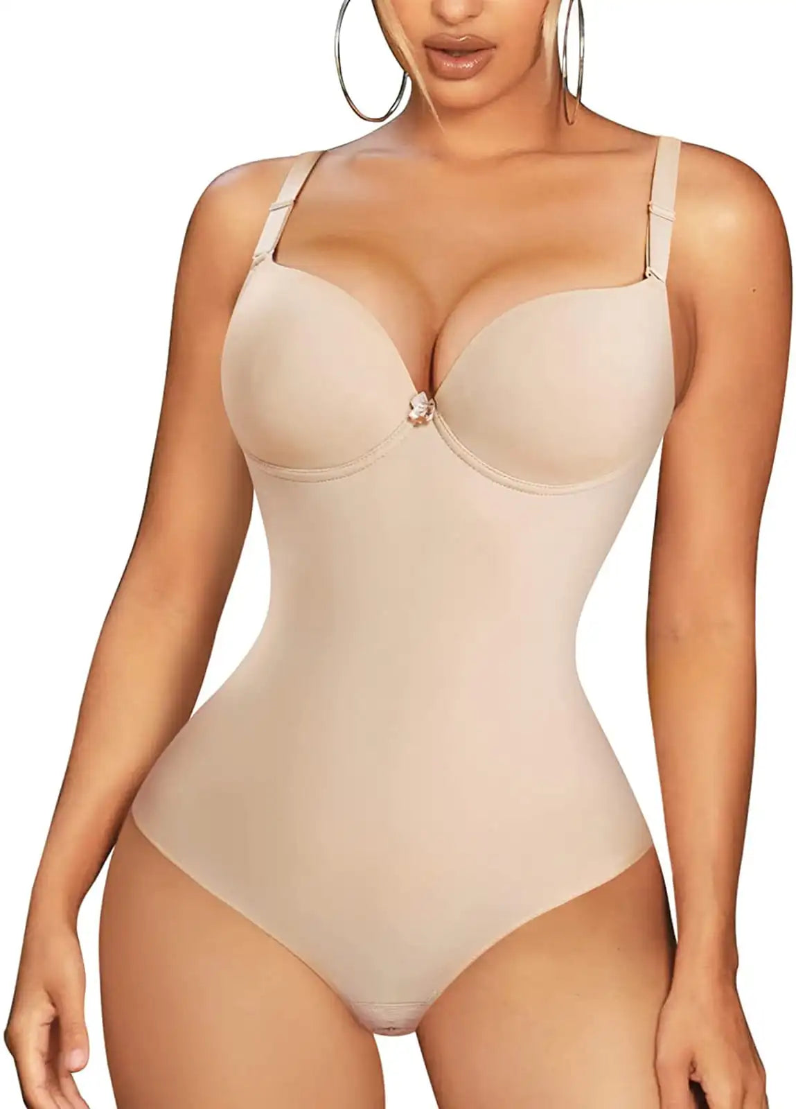Women’s Slimming Shapewear Bodysuit - V Neck Waist Trainer Jumpsuit with Underwire Bra & Tummy Control Support