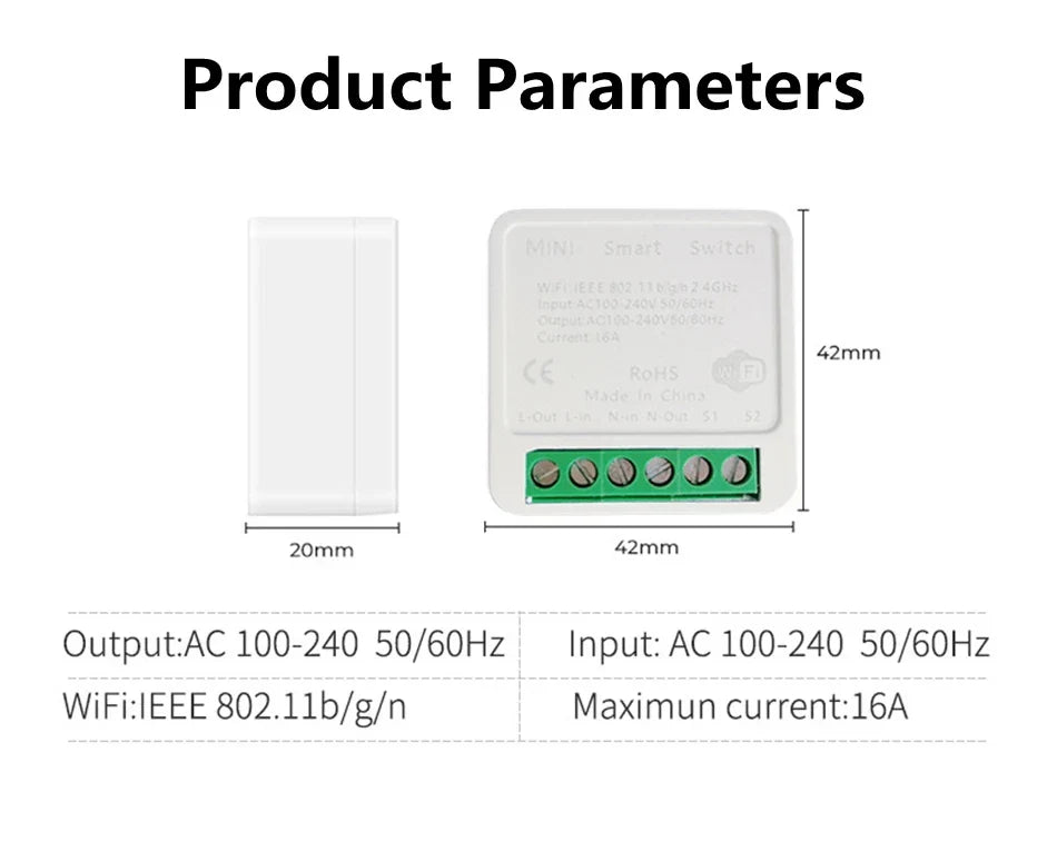 16A Mini Smart Breaker – Voice Control WiFi Switch for HomeKit, Siri, Alexa, Google, Tuya with Power Monitor