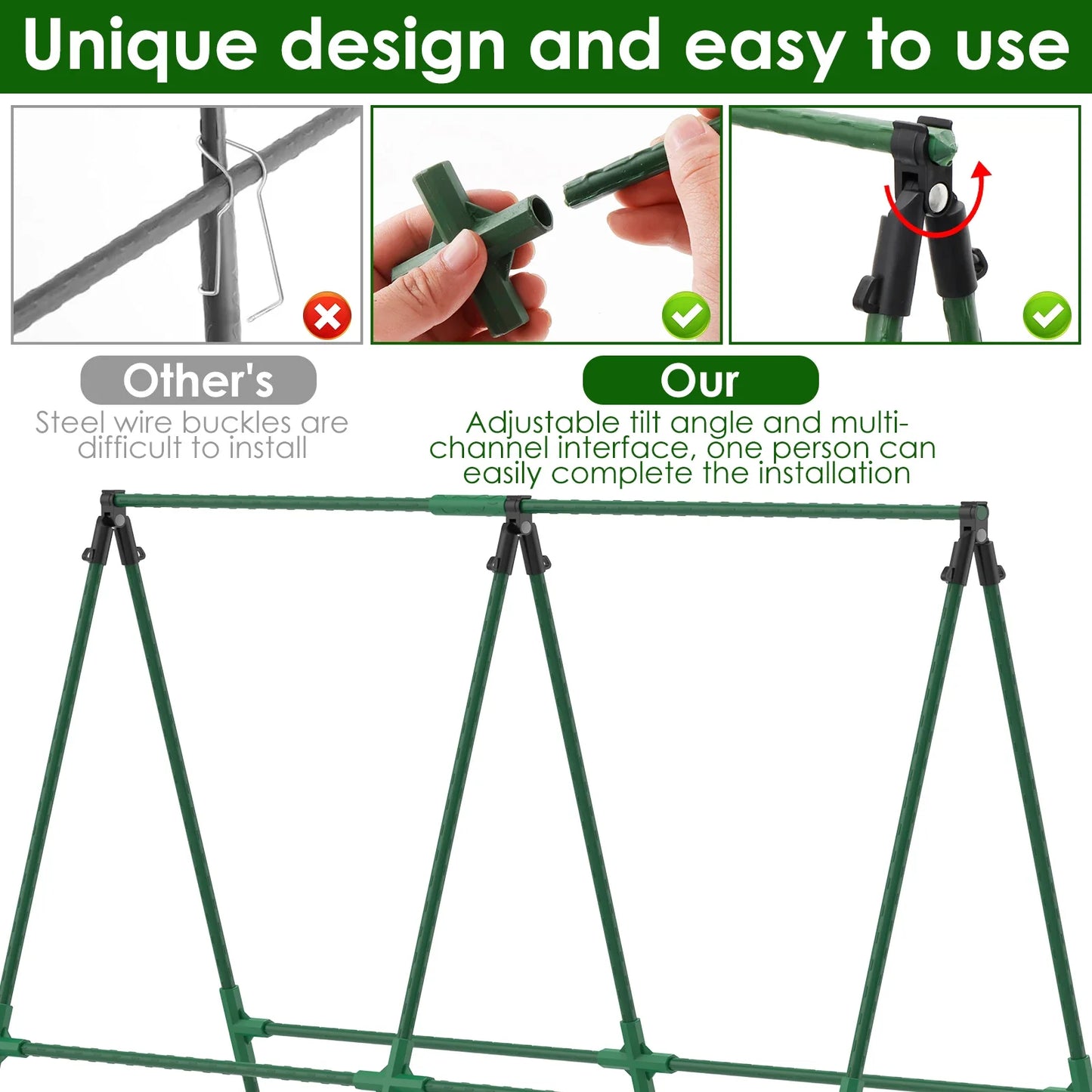 A-Frame Cucumber Trellis - Detachable Garden Plant Support Frame for Tomatoes & Climbing Vegetables