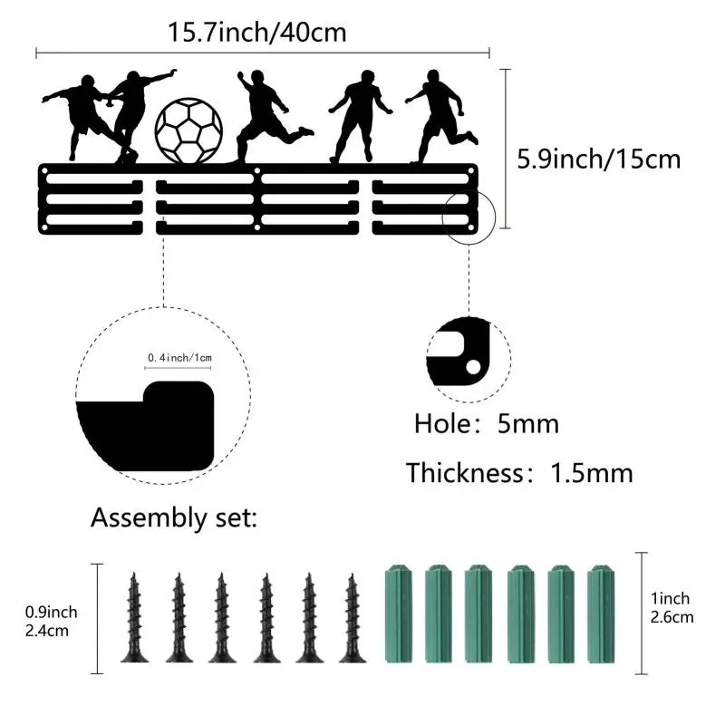 Cycling Medal Display Rack - Wall Mounted 12 Hook Holder Frame for 60+ Medals with 3 Row Storage Shelf