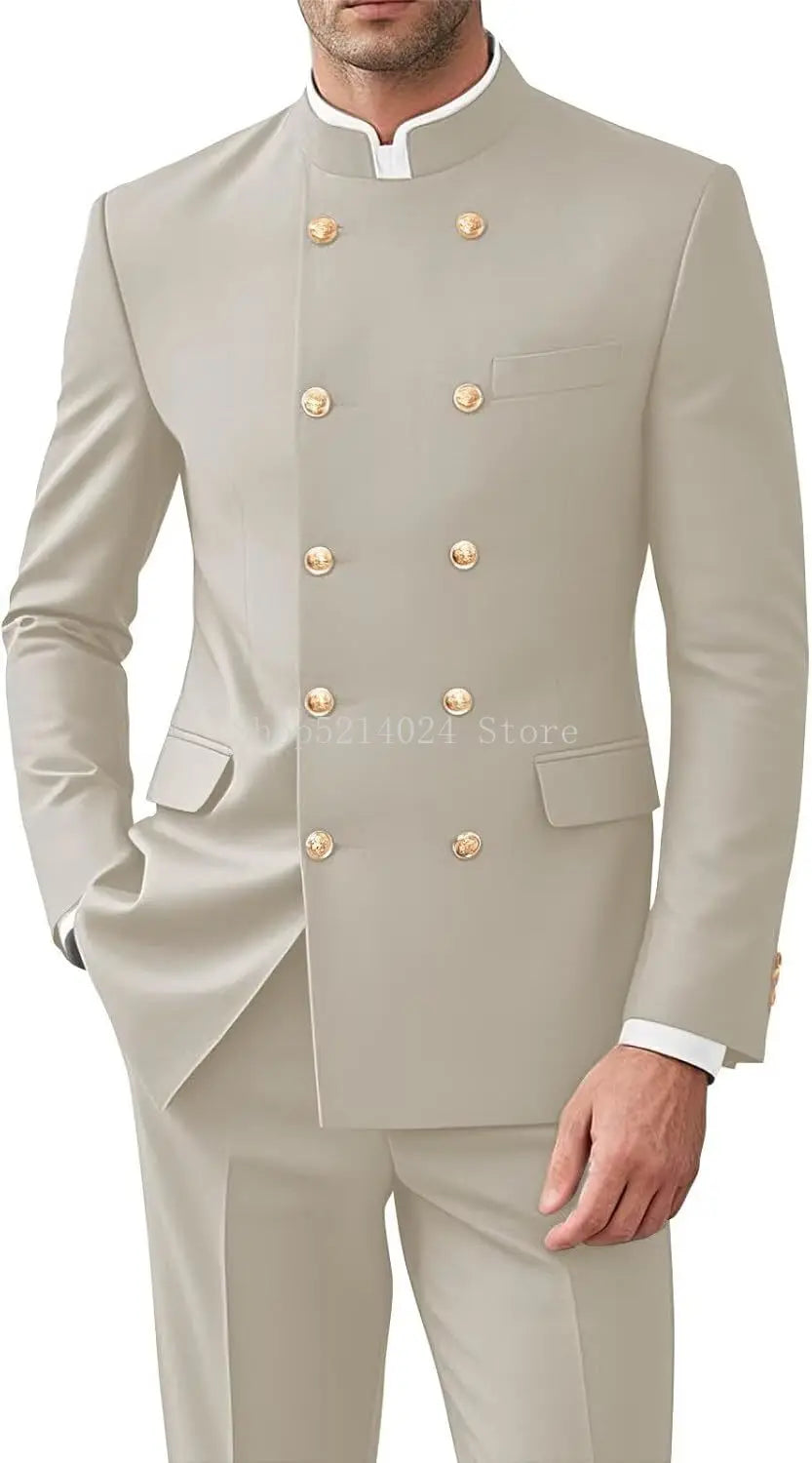 Men's 2-Piece Suit Set - Gold Button Jacket and Pants for Weddings & Formal Events