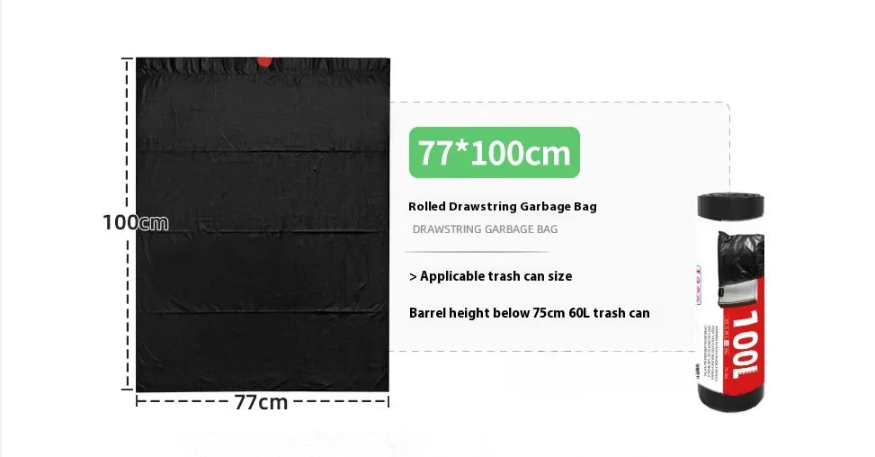 60/100L Large Kitchen Garbage Bags ā 1 Roll (15 PCS) Thick Black Disposable Waste Bags with Drawstring Handles