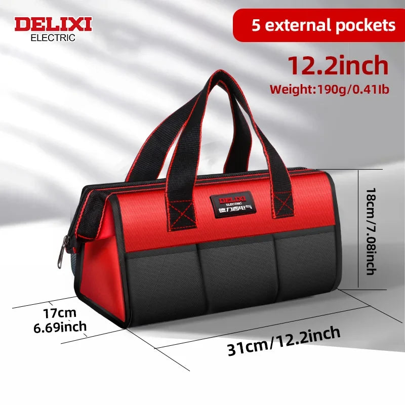 DELIXI ELECTRIC Tool Bag - 13/14-Inch Wide-Mouth Multi-Pocket Zipper Organizer
