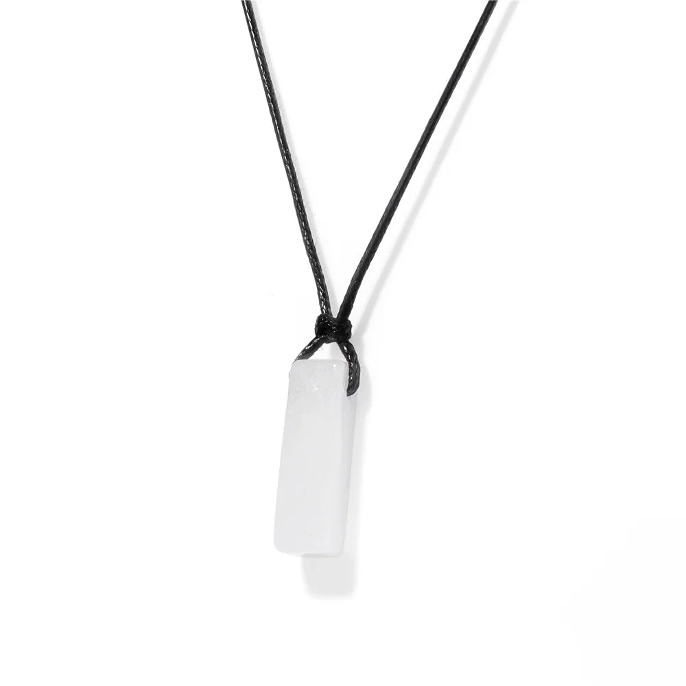 Men's Vintage Rectangle Obsidian Pendant Necklace – Natural Tiger Eye & Labradorite Gem, Leather Rope Braid Healing Jewelry