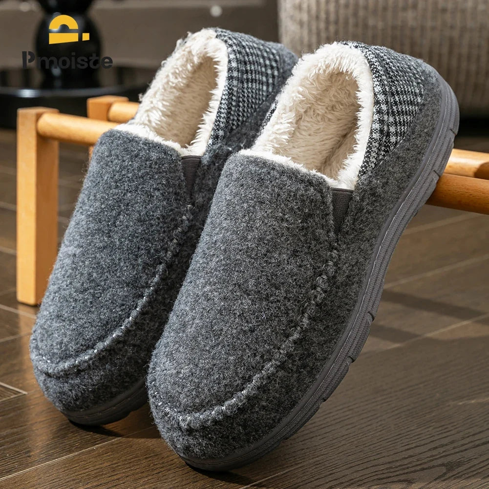 Men's Winter Slippers - Warm Felt House Shoes with Non-Slip TPR Sole & Memory Foam Cushion