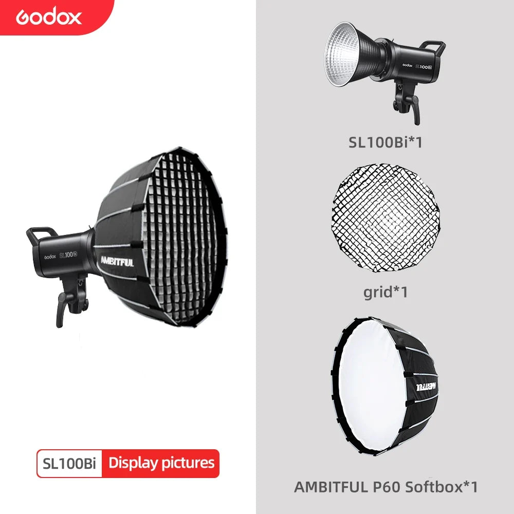 Godox SL100Bi LED Video Light - 100W Bi-Color 2800-6500K Studio Light with Bowens Mount & LCD Display