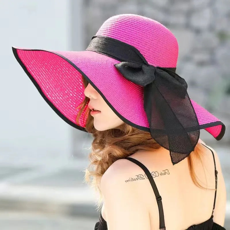 Wide Brim Straw Sun Hat - Summer Beach Travel Shade & UV Protection Hat