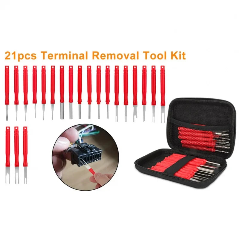 21PCS Car Terminal Removal Tool Set - Red Electrical Connector Pin Extractor Kit for Automotive Wiring Repair