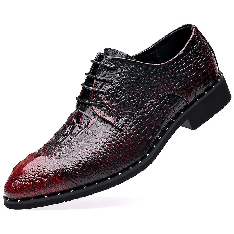 Men’s Genuine Leather Crocodile Pattern Oxford Shoes - Luxury Lace-Up Wedding Party Business Office Dress Shoes