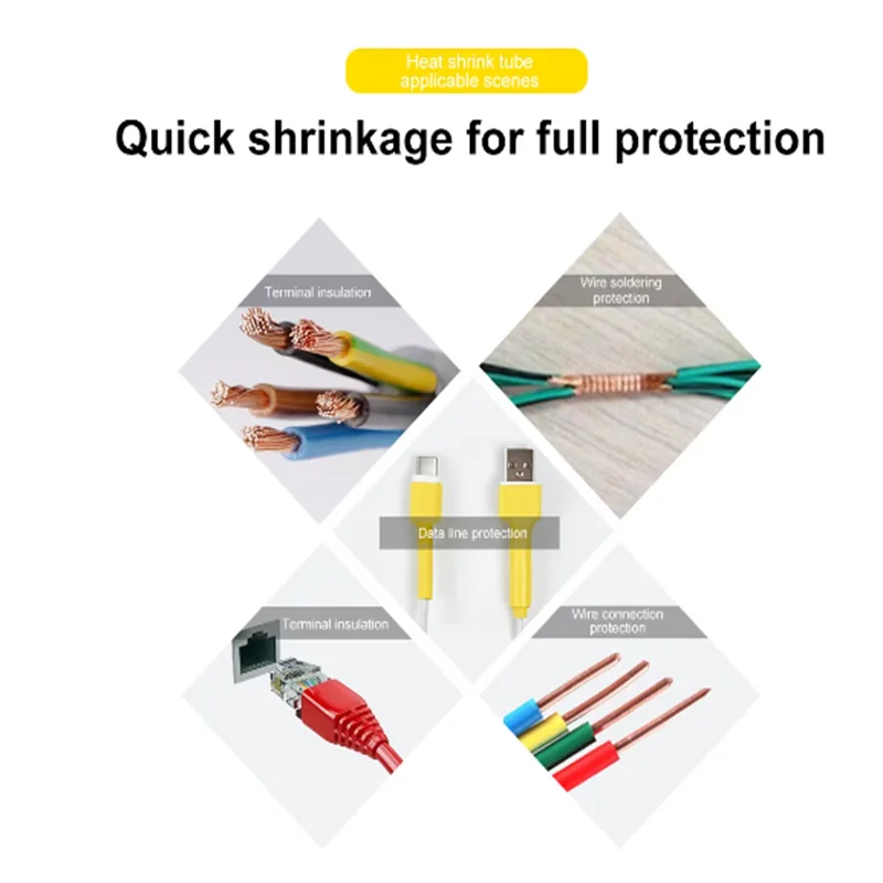625PCS Thermoresistant Black Heat Shrink Tubing Set - 2:1 Polyolefin Sleeving for Wire & Cable Protection
