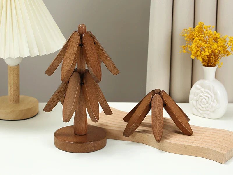4PCS Bamboo Wooden Tree Design Table Mat Coasters — Heat Resistant Decorative Pot Trivets