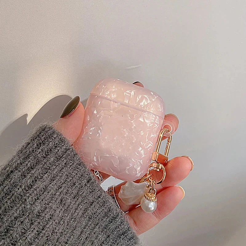 Dreamy Pearl Shell AirPods Case with Keychain β Soft Protective Cover for AirPods Pro 2/1, 3, 2, 1