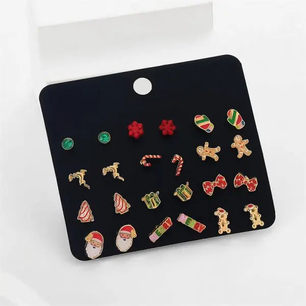12/20 Pairs Christmas Earrings Set – Shiny Crystal Snowflake, Elk, Bowknot & Xmas Tree Studs for Women, Holiday & New Year Gifts