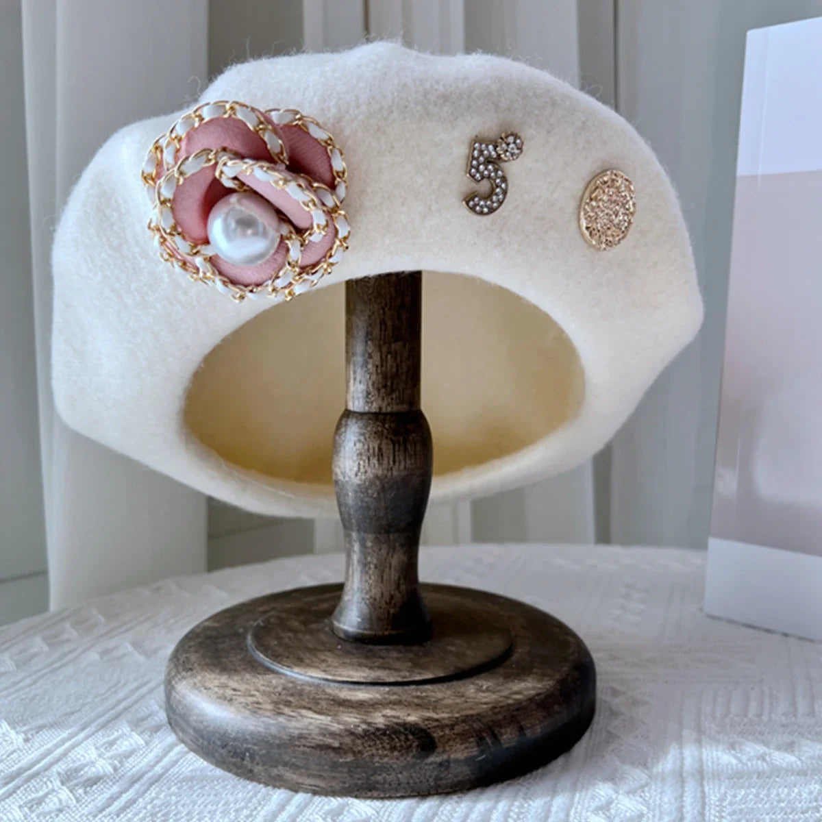 Flower Wool Beret β Winter Hat for Women, Elegant Daily Wear Beret Cap