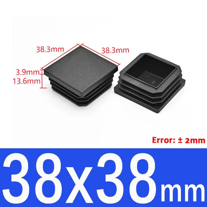 Black Square Tube End Caps - Plastic Blanking Plugs for Furniture, Tables & Chairs 10-100mm