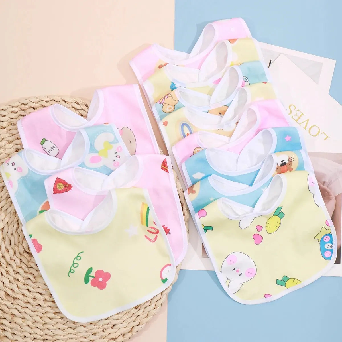 5PCS Baby Cartoon Waterproof Bibs - Super Soft Crystal Velvet Newborn Feeding & Saliva Towels