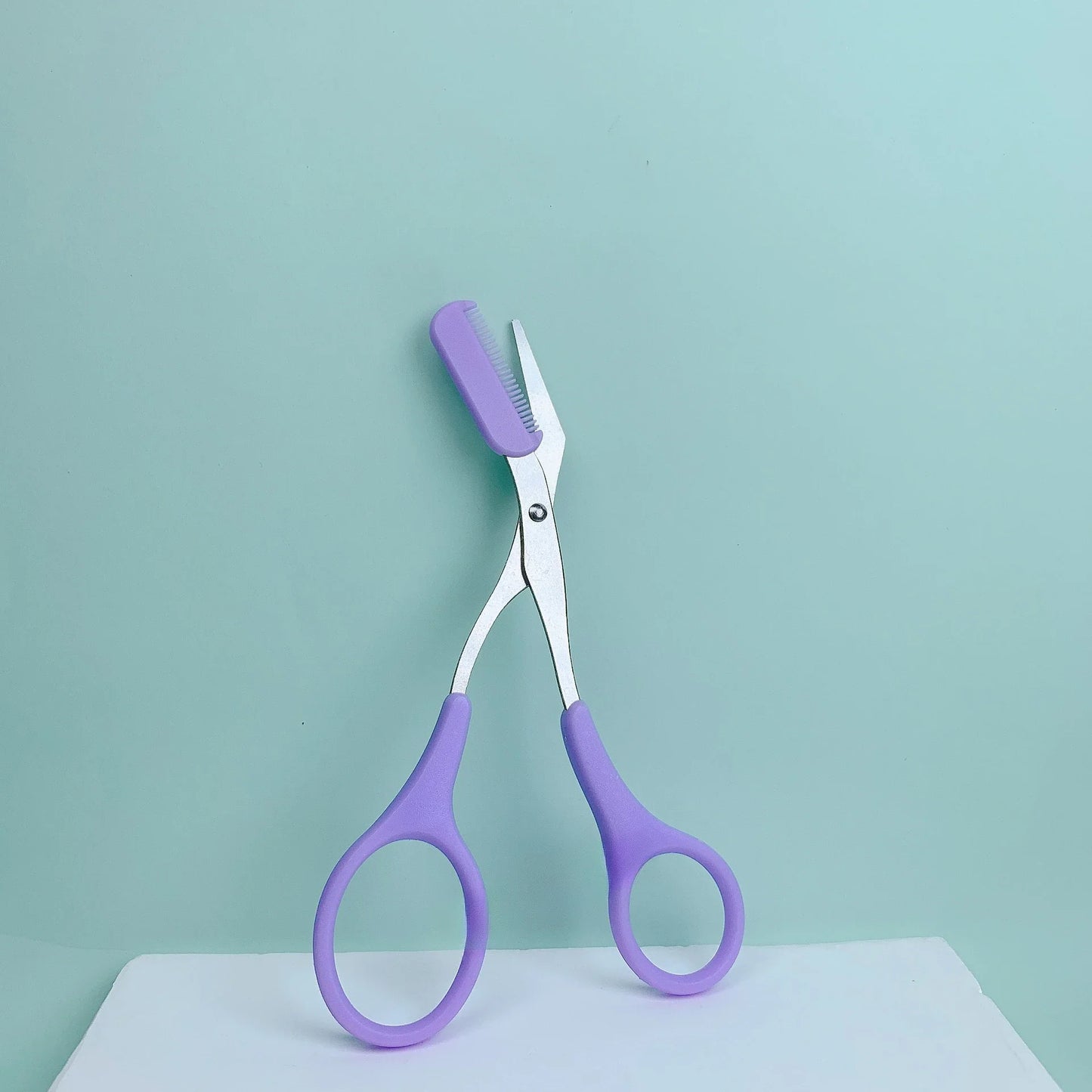 Pink Eyebrow Trimming Scissors - Stainless Steel Brow Grooming Tool with Built-In Comb