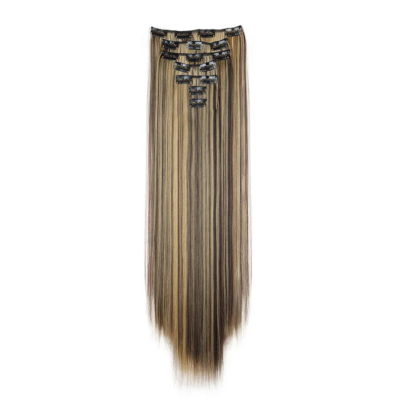 WIGSIN 24 Inch Synthetic Hair Extensions - 7PCS Long Straight Clip-In Hairpieces for Women in Black and Blonde Styles