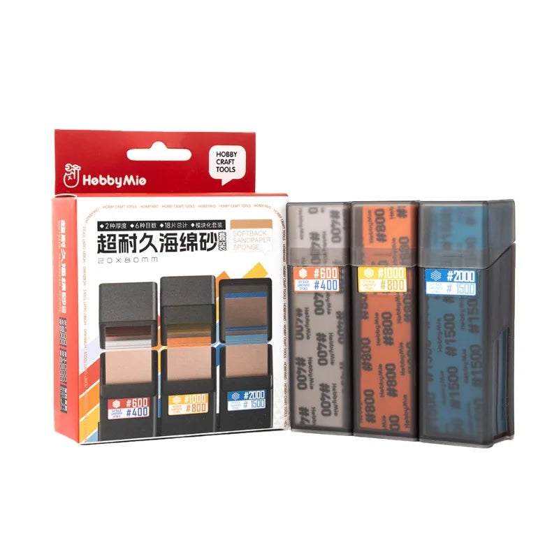 HOBBY MIO #400ā#2000 Softback Sandpaper Sponge Set ā Curved Sanding Tools with Storage Box for Plastic Model Polishing