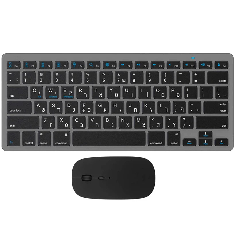Ultra Slim Hebrew Bluetooth Wireless Keyboard β Low Noise, Compatible with iOS, iPad, Android Tablets & Windows