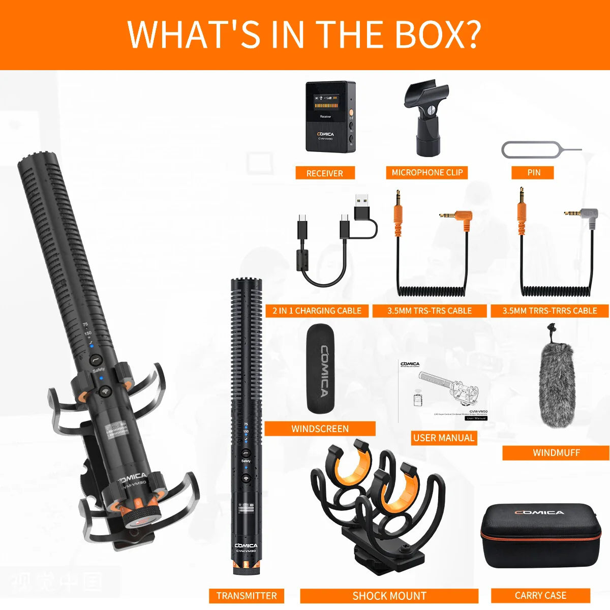 COMICA VM30 2.4G Wireless Shotgun Microphone β Super Cardioid Condenser Mic with Gain Control for Camera, Smartphone & PC