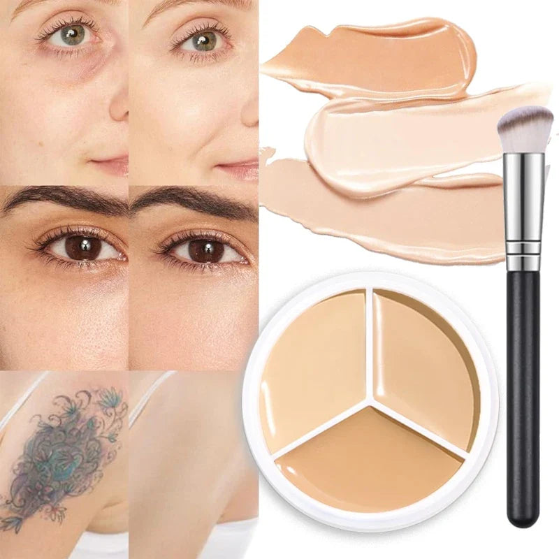 3-Color Concealer Palette - Professional Face Makeup Corrector for Dark Circles, Blemishes & Skin Tone Coverage