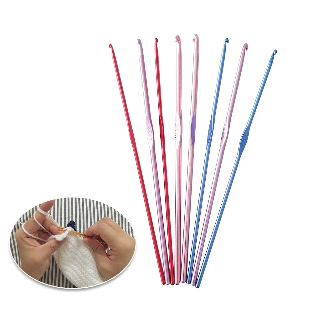 14PCS Aluminum Knitting Needle Set - Metal Crochet Hooks & DIY Yarn Craft Sewing Tools