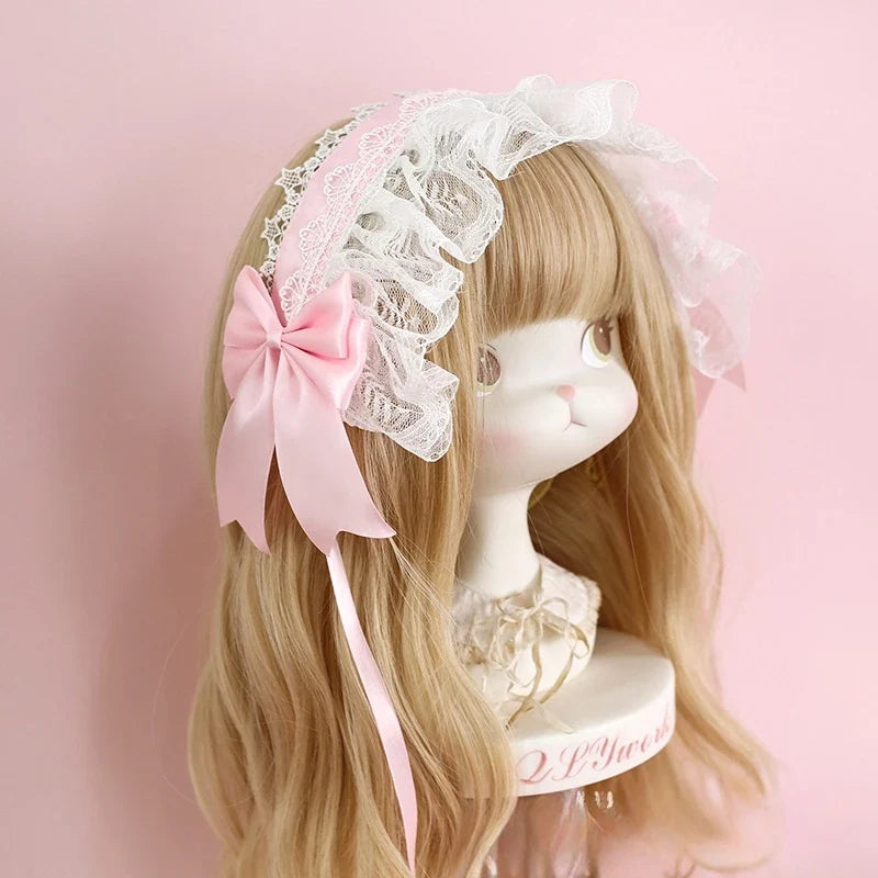 Lolita Lace Headband with Ribbon Bow - Sweet Dark Hair Accessory
