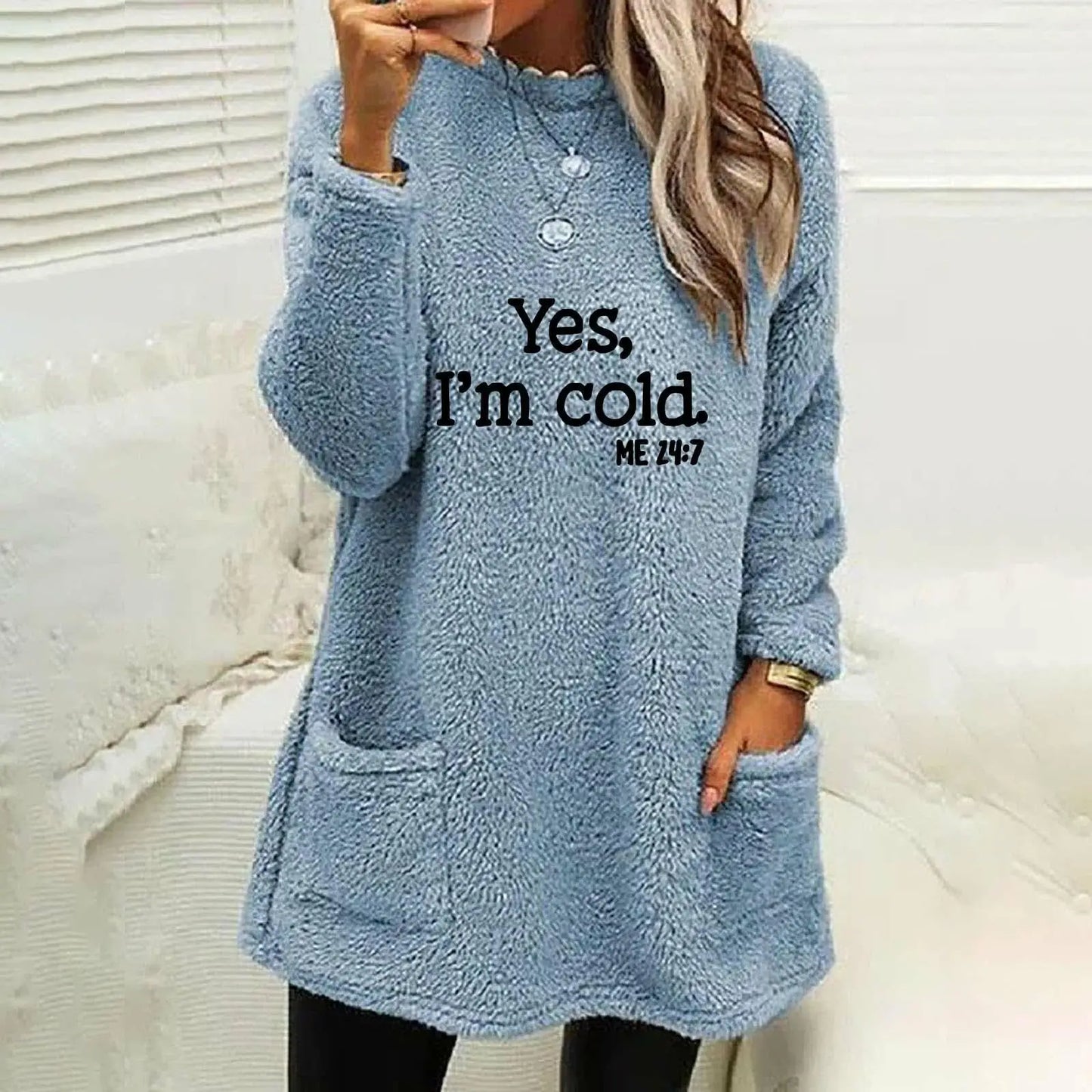 Women's Oversized Fleece Sweatshirt - Letter Print Pocket Long Sleeve Cozy Pullover