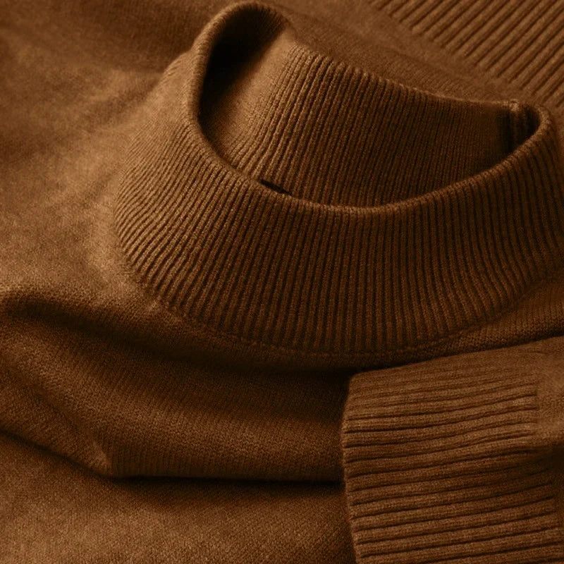 Men's Autumn Mock Turtleneck Sweater - Lightweight Warm Long Sleeve Knitted Casual Streetwear Pullover Top