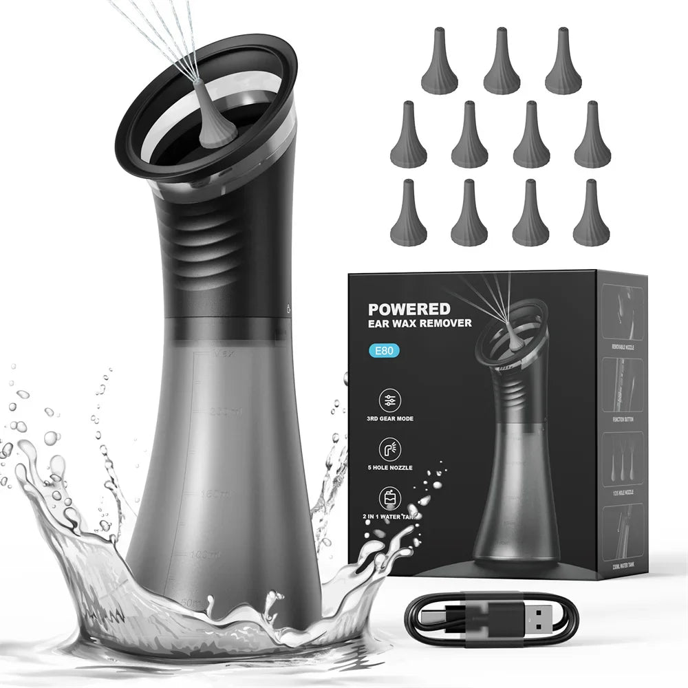 Electric Ear Wax Removal System – Water Powered Ear Cleaner with Irrigation Flusher, 3 Pressure Settings for Safe & Effective Ear Care Tool