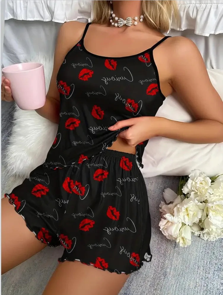 Women's Leopard Print Pajama Set β Sexy Summer Cami Top & Elastic Waist Shorts for Home & Lounge