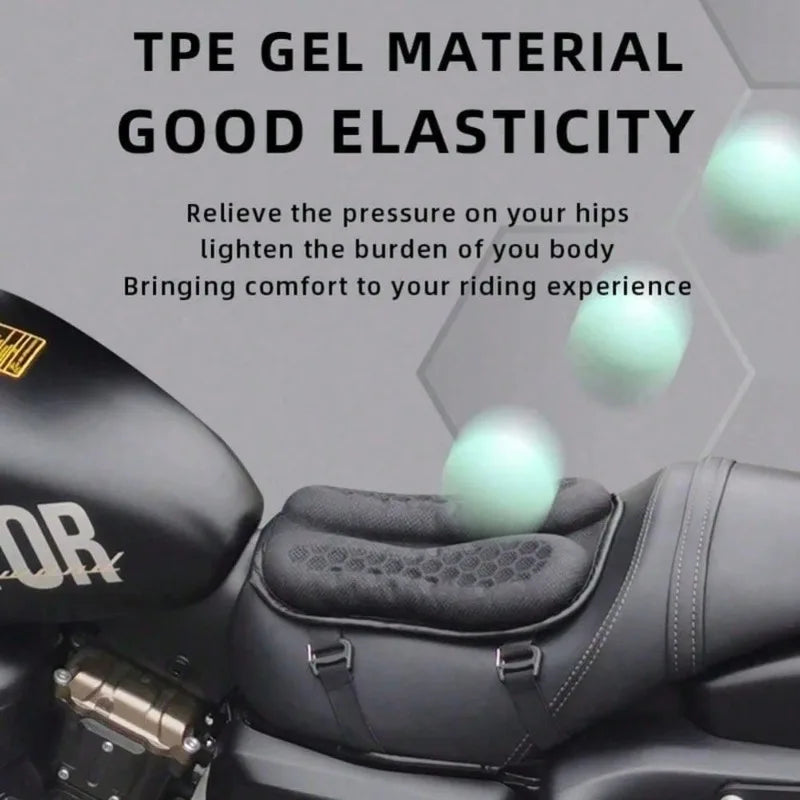 3D Honeycomb Gel Motorcycle Seat Cushion — Universal Breathable, Anti-Slip, Shock-Absorbing Pad for Harley, Honda, Yamaha