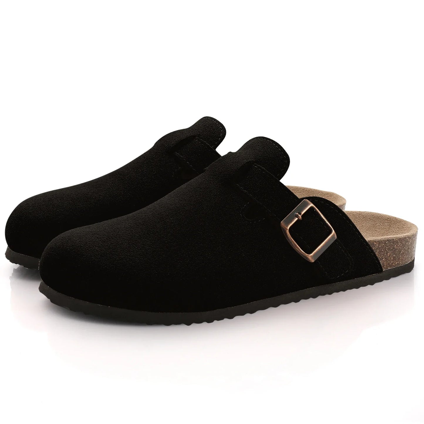 Comwarm Women’s Suede Mules & Men’s Cork Insole Clogs – Arch Support Sandals for Outdoor, Beach, and Home Slides