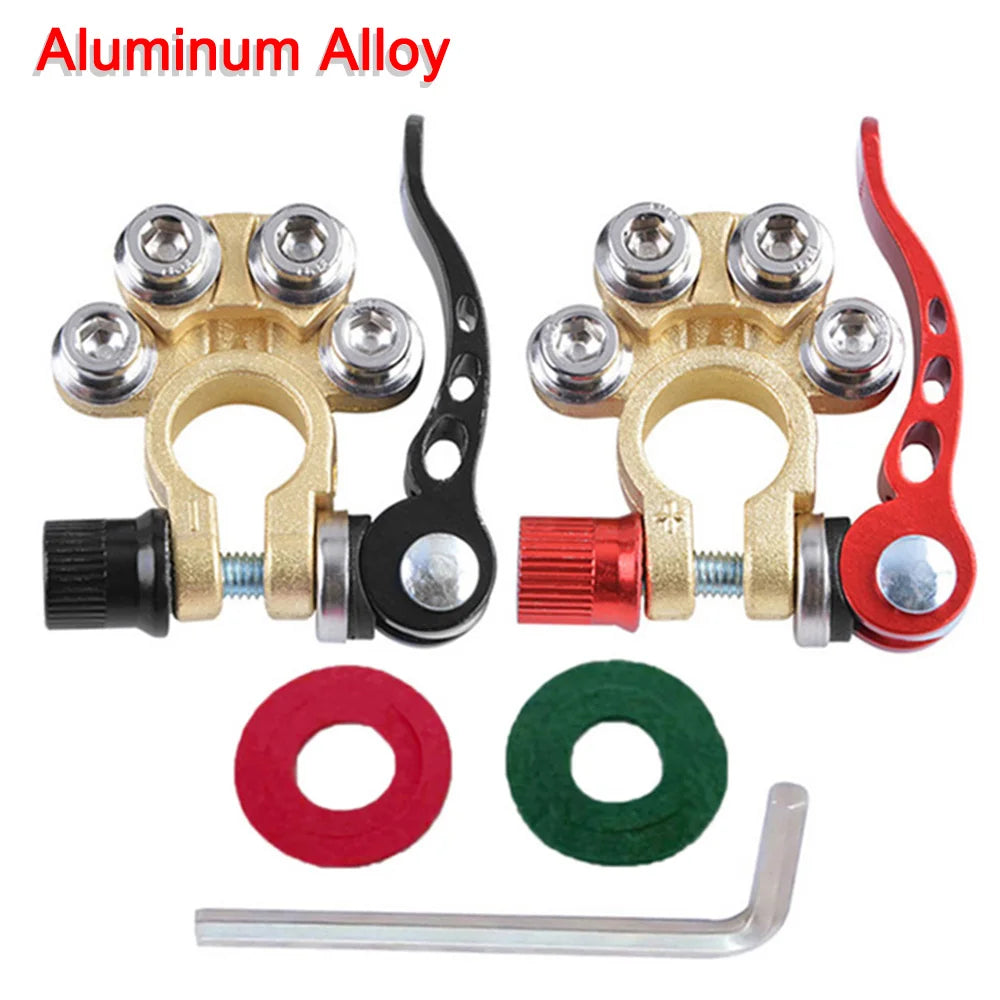 2Pcs Car Battery Terminal Connectors - Quick Release 12V 24V Positive & Negative Cable Ends for SAE/JIS Batteries