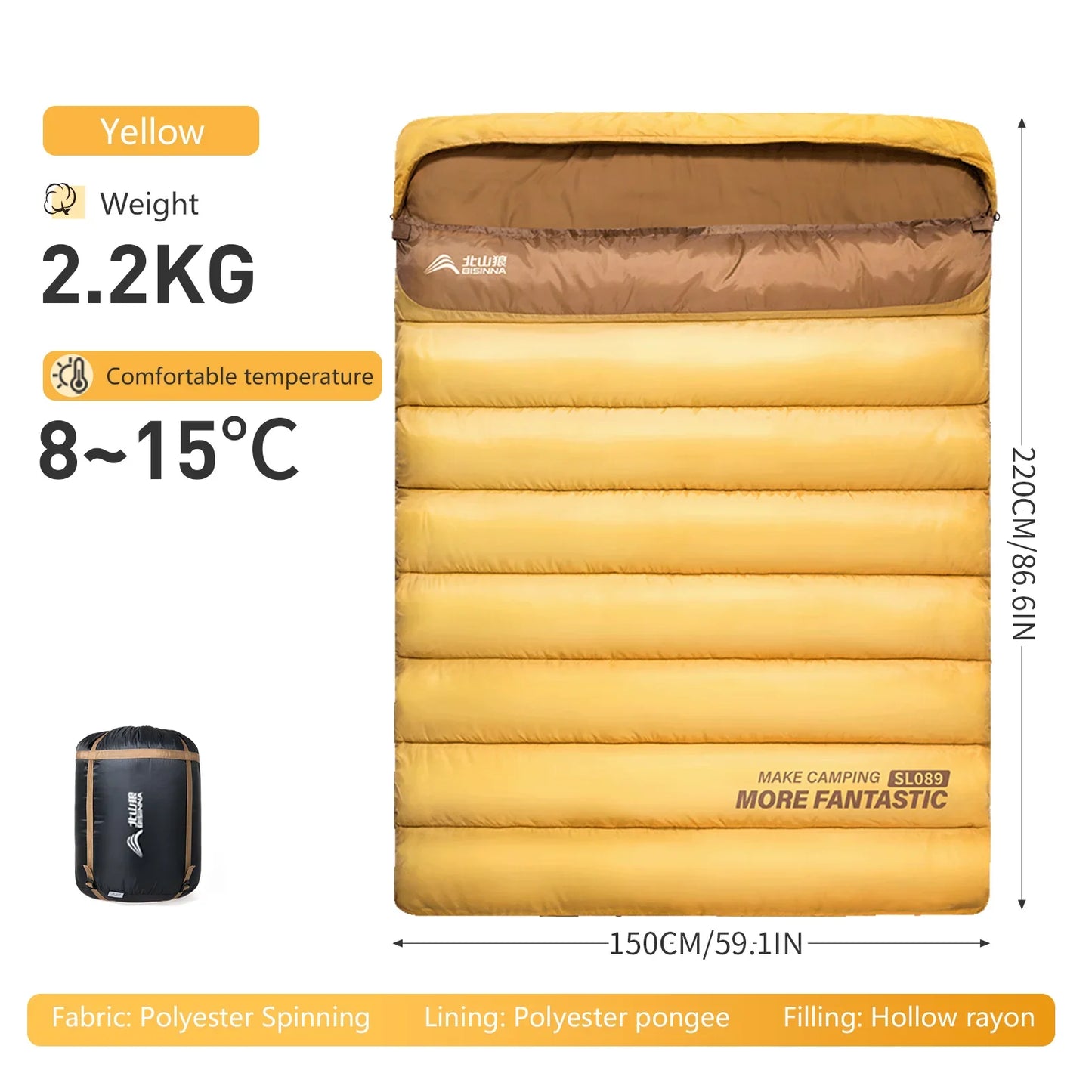 BSWOLF 2-Person Four Seasons Camping Sleeping Bag – Portable Winter Outdoor Travel & Hiking Bag