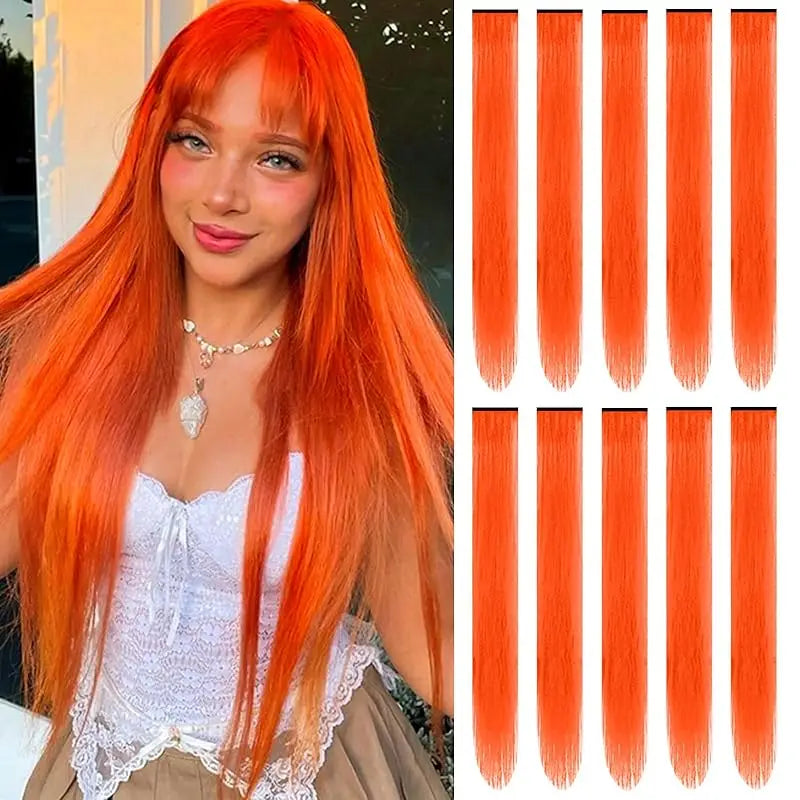 1/5/11 Pack 22" Clip-In Multi-Color Rainbow Hair Extensions – Synthetic Highlights for Girls, Women & Kids