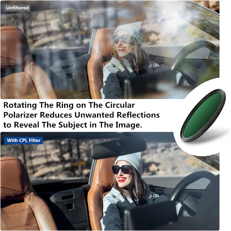 Circular Polarizing CPL Filter – 37-77mm Lens Filter for Nikon, Canon, Sony, Fujifilm & Olympus Cameras
