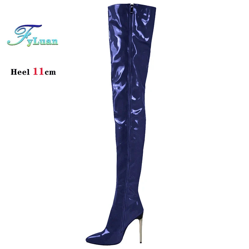 Women’s Plus Size Thigh-High Stiletto Boots - 11CM Pointed Toe Over-the-Knee Party Heels Sizes 45-47